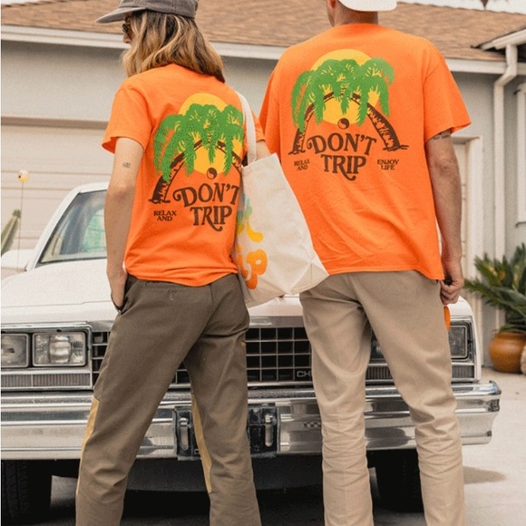 Free & Easy Two Palms T-Shirt Orange Medium - Picture 4 of 4